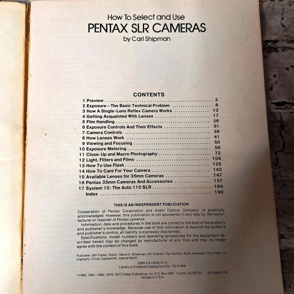 How to select and use Pentax SLR Cameras Carl Shipman Complete Handbook